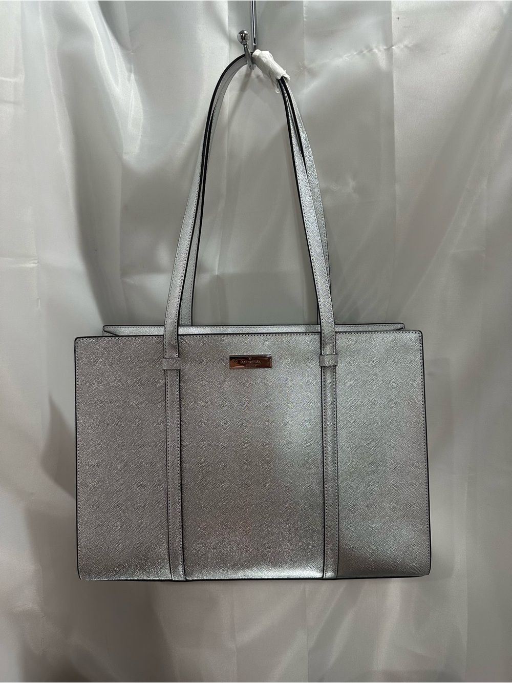kate spade Silver Metallic Tote Bag with Dual Straps